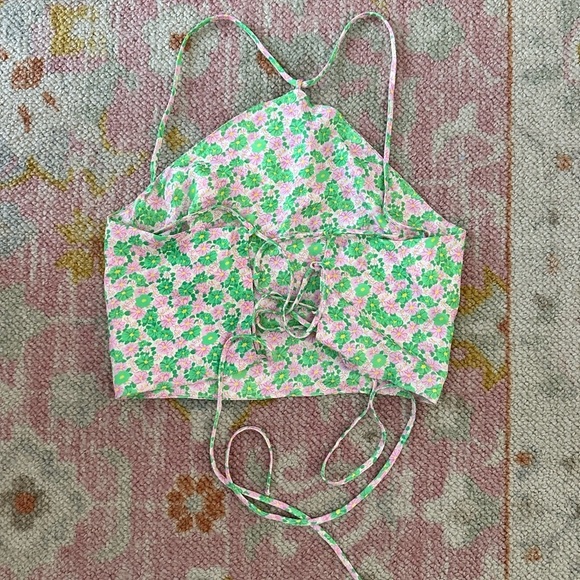 y2k silky floral halter top - Picture 3 of 4